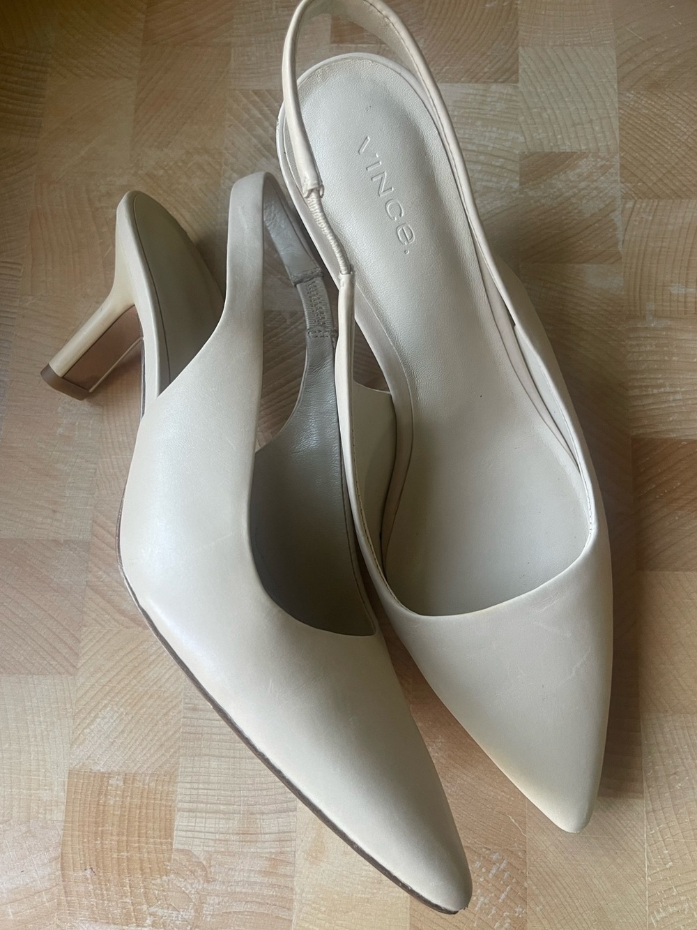 Vince Cream Pointed-Toe Slingback Pumps